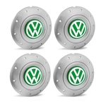 Jogo 4 Calota Centro Roda Ferro VW Amarok Aro 13 14 15 4 Furos Prata Emblema Verde