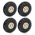 Jogo 4 Calota Centro Roda Ferro VW Amarok Aro 14 15 5 Furos Preta Brilhante Emblema Laranja