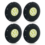 Jogo 4 Calota Centro Roda Ferro VW Amarok Aro 13 14 15 4 Furos Preta Fosca Emblema Amarelo