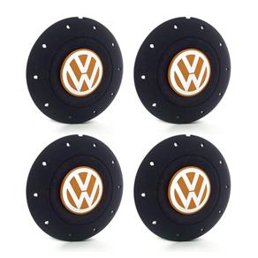 Jogo 4 Calota Centro Roda Ferro VW Amarok Aro 13 14 15 4 Furos Preta Fosca Emblema Laranja Calota