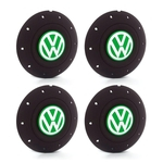 Jogo 4 Calota Centro Roda Ferro VW Amarok Aro 13 14 15 4 Furos Preta Fosca Emblema Verde