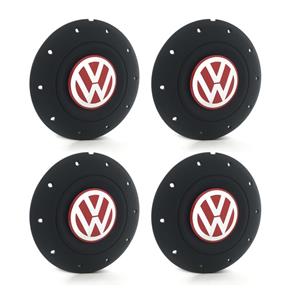 Jogo 4 Calota Centro Roda Ferro VW Amarok Aro 13 14 15 4 Furos Preta Fosca Emblema Vermelha Calota