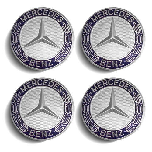 Jogo 4 Calota Centro Roda Mercedes Classe Sl 320 350 400 500 Emblema Azul