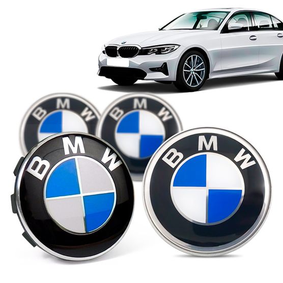 Jogo 4 Calota Centro Roda Original BMW Serie 3 2019+ Emblema Azul