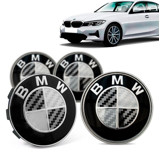 Jogo 4 Calota Centro Roda Original BMW Serie 3 2019+ Emblema Preto