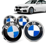 Jogo 4 Calota Centro Roda Original BMW Serie 5 2019+ Emblema Azul