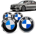 Jogo 4 Calota Centro Roda Original BMW Serie 7 2019+ Emblema Azul