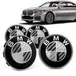 Jogo 4 Calota Centro Roda Original BMW Serie 7 2019+ Emblema Preto