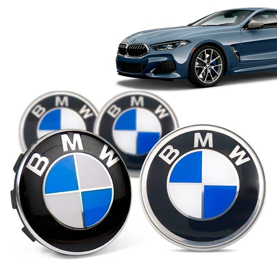 Jogo 4 Calota Centro Roda Original BMW Serie 8 2019+ Emblema Azul