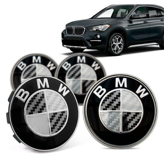 Jogo 4 Calota Centro Roda Original BMW X1 2016+ Emblema Preto