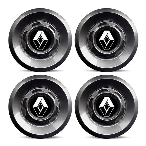 Jogo 4 Calota Centro Roda Vw Saveiro Modelo Novo 4 Furos Grafite Brilhante Emblema Renault Preto