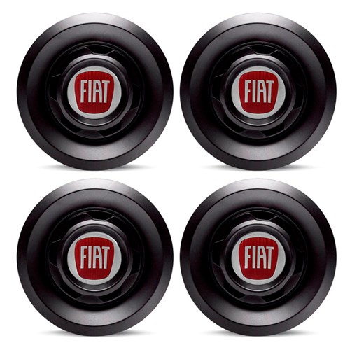 Jogo 4 Calota Centro Roda Vw Saveiro Modelo Novo 4 Furos Preta Brilhante Emblema Fiat Vermelho Calota