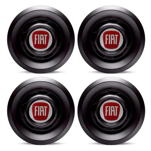 Jogo 4 Calota Centro Roda Vw Saveiro Modelo Novo 4 Furos Preta Brilhante Emblema Fiat Vermelho