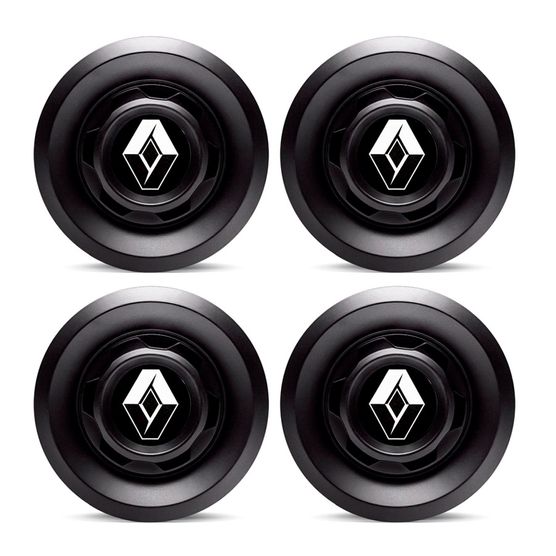 Jogo 4 Calota Centro Roda VW Saveiro Modelo Novo 4 Furos Preta Brilhante Emblema Renault Preto