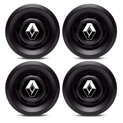 Jogo 4 Calota Centro Roda Vw Saveiro Modelo Novo 4 Furos Preta Fosca Emblema Renault Preto Calota