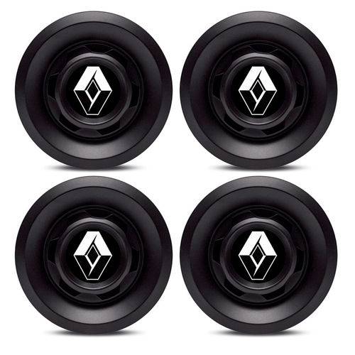 Jogo 4 Calota Centro Roda Vw Saveiro Modelo Novo 4 Furos Preta Fosca Emblema Renault Preto