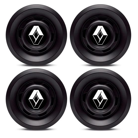 Jogo 4 Calota Centro Roda VW Saveiro Modelo Novo 4 Furos Preta Fosca Emblema Renault Preto