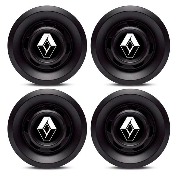 Jogo 4 Calota Centro Roda VW Saveiro Modelo Novo 4 Furos Preta Fosca Emblema Renault Preto