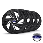 Jogo 4 calotas esportivas Elitte Black Fosca aro 13 com emblema Ford - Fiesta Ka Courier