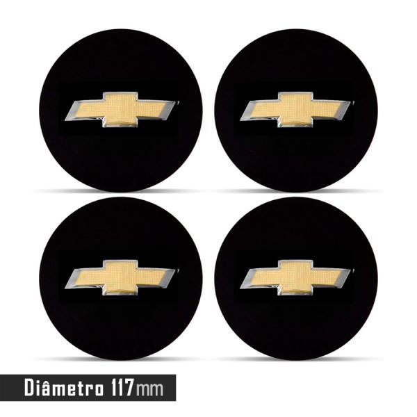 Jogo 4 Emblema Roda Chevrolet 3D Preto 117mm. - Calota