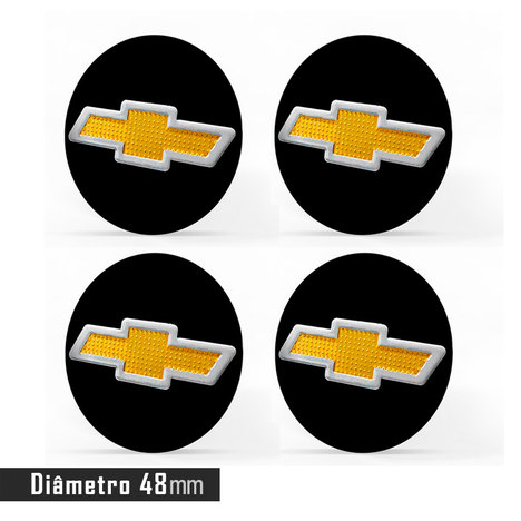 Jogo 4 Emblema Roda Chevrolet 3D Preto 48Mm. Calota