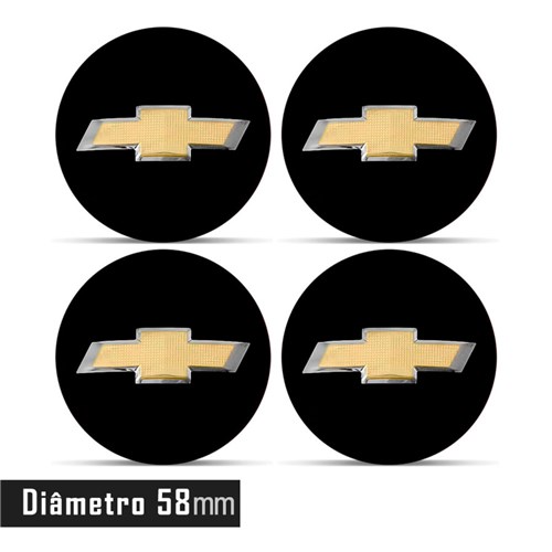 Jogo 4 Emblema Roda Chevrolet 3D Preto 58Mm. Calota