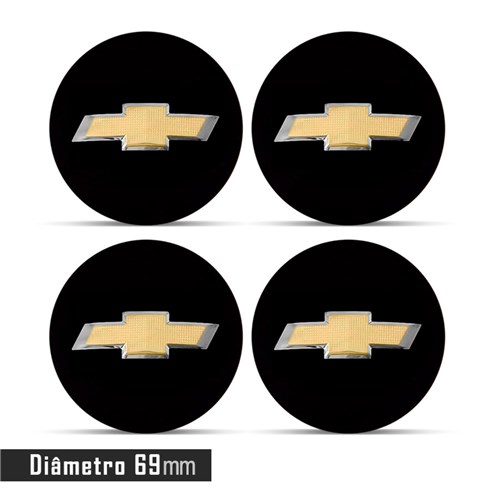 Jogo 4 Emblema Roda Chevrolet 3D Preto 69Mm Calota