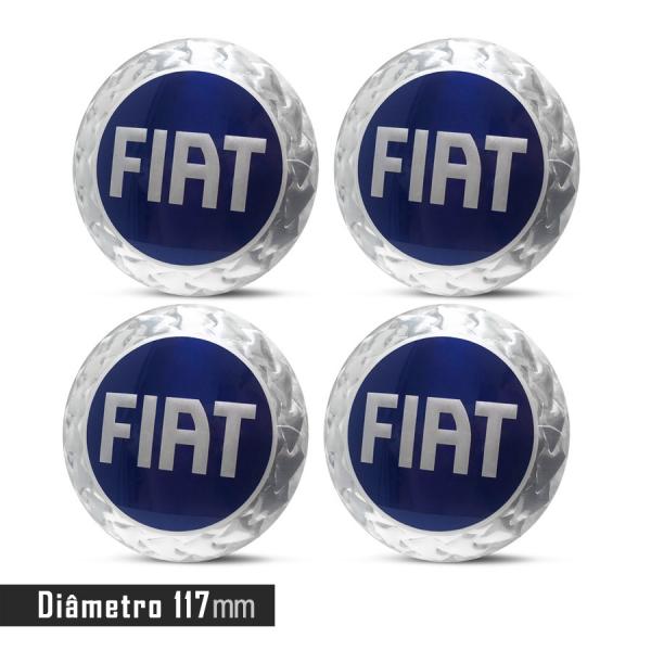 Jogo 4 Emblema Roda Fiat Azul 117mm. - Calota