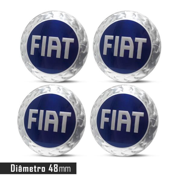 Jogo 4 Emblema Roda Fiat Azul 48mm. - Calota