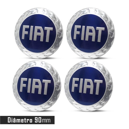 Jogo 4 Emblema Roda Fiat Azul 90Mm. Calota