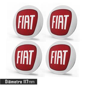 Jogo 4 Emblema Roda Fiat Punto Vermelho 117mm Calota