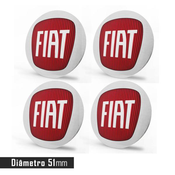 Jogo 4 Emblema Roda Fiat Punto Vermelho 51mm. - Calota
