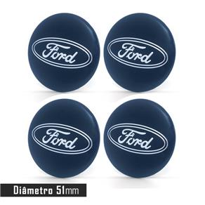 Jogo 4 Emblema Roda Ford Marinho 51mm Calota