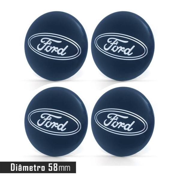 Jogo 4 Emblema Roda Ford Marinho 58mm. - Calota