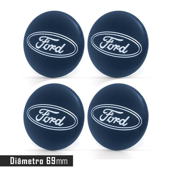 Jogo 4 Emblema Roda Ford Marinho 69mm.