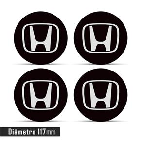 Jogo 4 Emblema Roda Honda Preto 117mm Calota