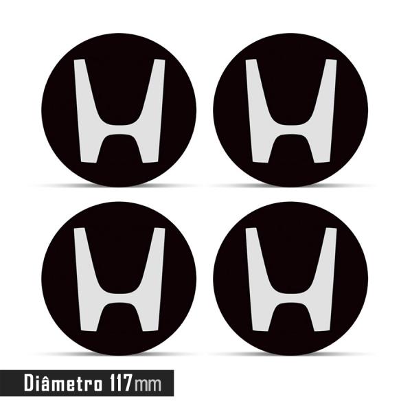 Jogo 4 Emblema Roda Honda Preto 117mm. - Calota