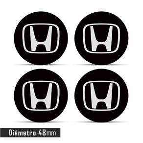 Jogo 4 Emblema Roda Honda Preto 48mm Calota