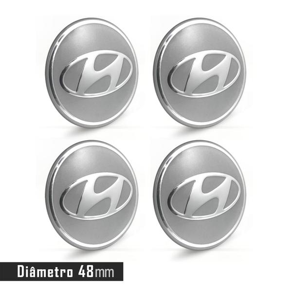 Jogo 4 Emblema Roda Hyundai Prata 48mm. - Calota