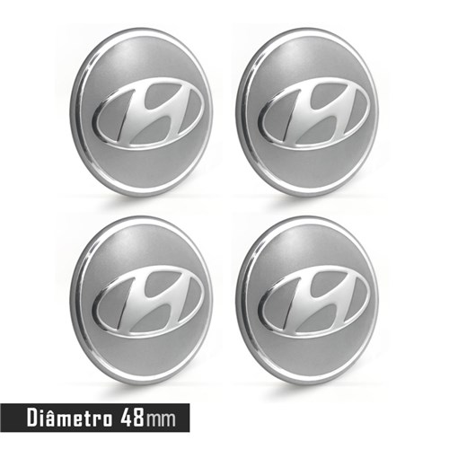 Jogo 4 Emblema Roda Hyundai Prata 48Mm. Calota