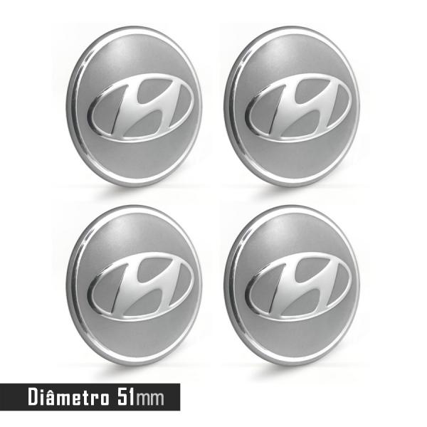 Jogo 4 Emblema Roda Hyundai Prata 51mm. - Calota