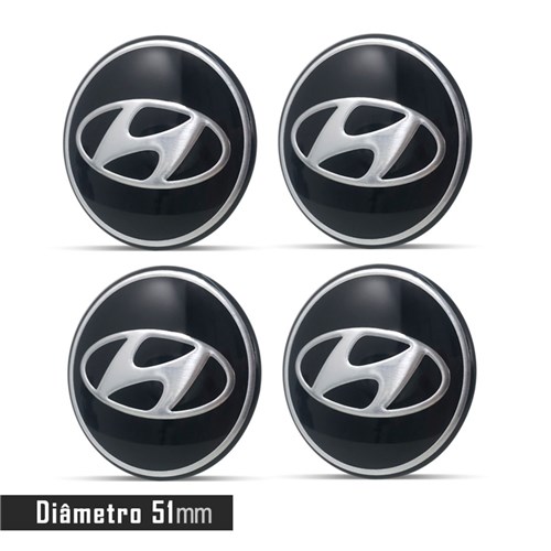 Jogo 4 Emblema Roda Hyundai Preto 51Mm. Calota