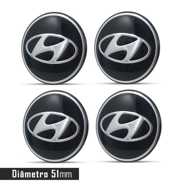 Jogo 4 Emblema Roda Hyundai Preto 51mm. - Calota