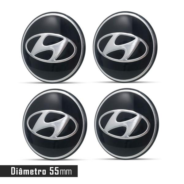 Jogo 4 Emblema Roda Hyundai Preto 55mm. - Calota