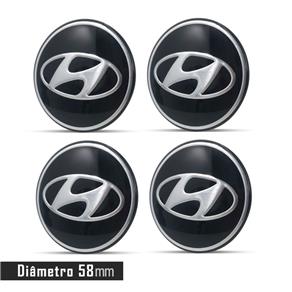 Jogo 4 Emblema Roda Hyundai Preto 58mm Calota