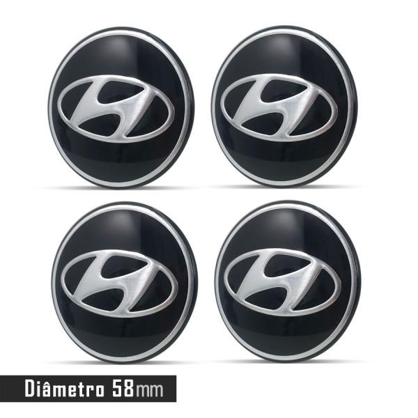 Jogo 4 Emblema Roda Hyundai Preto 58mm. - Calota