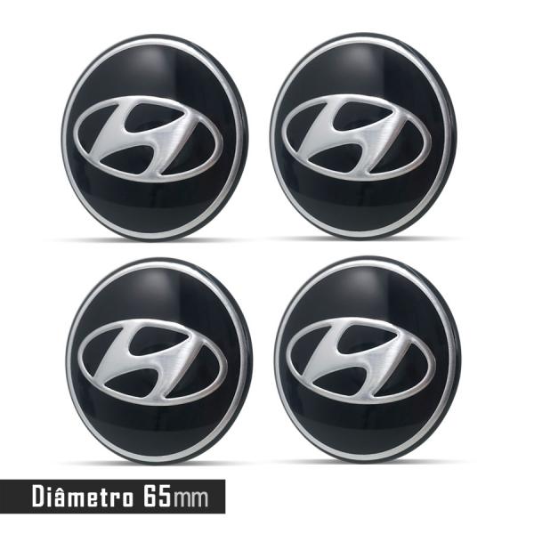 Jogo 4 Emblema Roda Hyundai Preto 65mm. - Calota