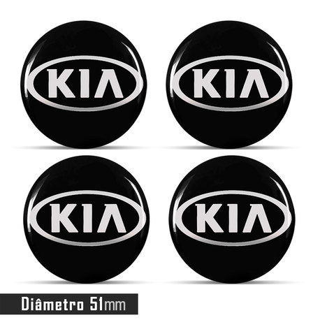 Jogo 4 Emblema Roda Kia Preto 51Mm. Calota