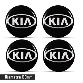 Jogo 4 Emblema Roda KIA Preto 69mm (Resina) Calota