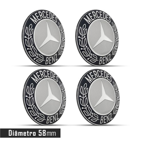 Jogo 4 Emblema Roda Mercedes 58Mm Calota